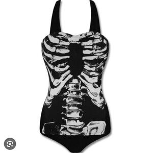 Goth skeleton swimsuit one piece gothic swimwear size s like new women's banned